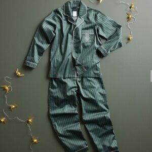 Pottery Barn Teen Green Striped Kids Pajama Set